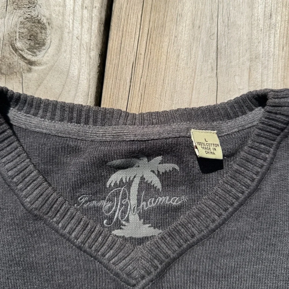 Tommy Bahama Mens Large V Neck Sweater 100% Cotton Charcoal Gray Pullover